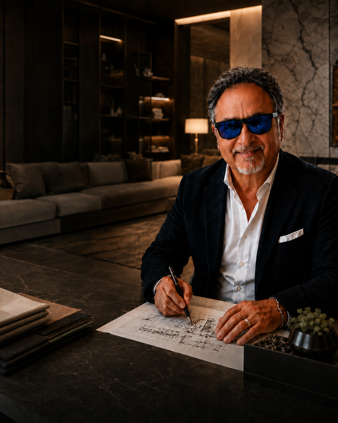 Francesco Maiocchi al tavolo da disegno durante lo sviluppo di un progetto